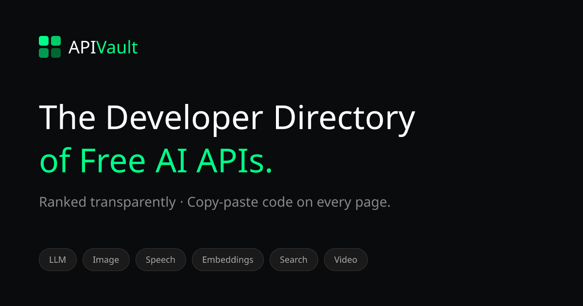APIVault — The Developer Directory of Free AI APIs